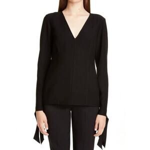 NWT Carolina Herrera Tie Cuff Crepe Blouse in Black Size 2